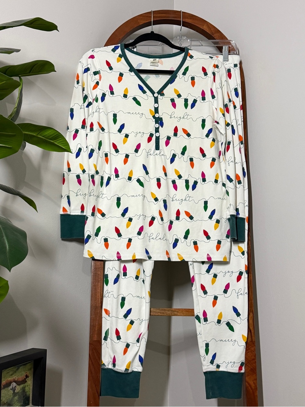 Gray Elephant LARGE White Christmas Lights Organic Cotton Pajama Set